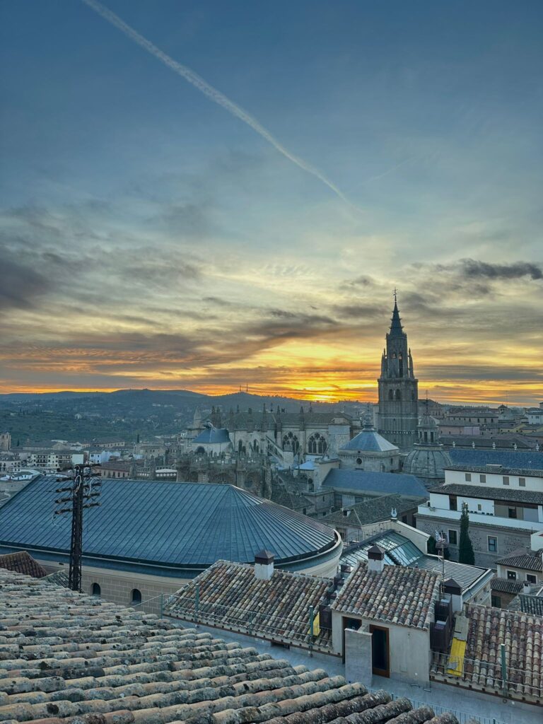 Toledo city rooftop view with the sunset in the background